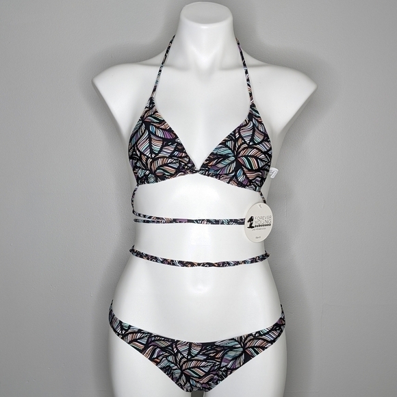 NWT Forever Young Las Vegas Mosaic Palm print strappy string bikini S/M - Picture 1 of 13